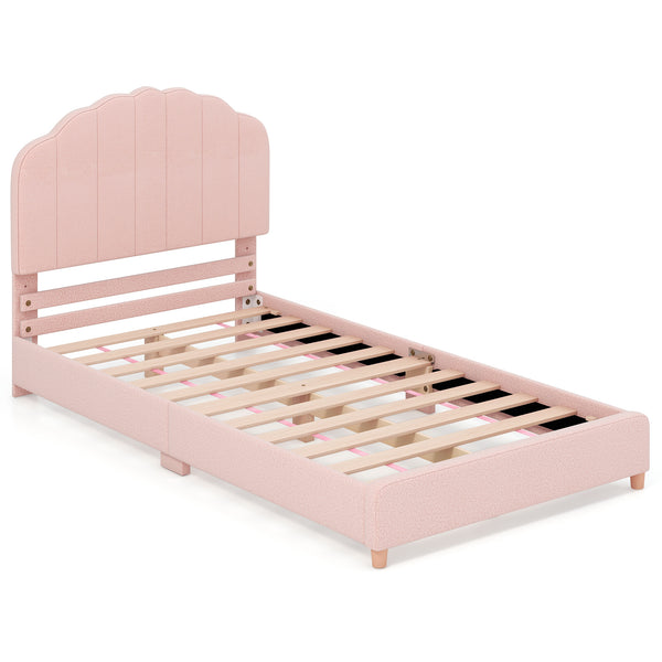 Twin Bed Frame with Height-Adjustable Headboard and Sturdy Wooden Slats