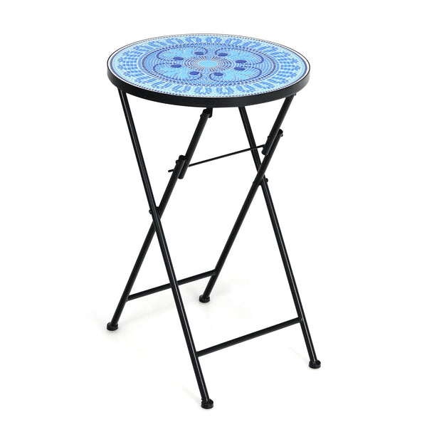 14 Inch Round Mosaic Plant Stand with Ceramic Tile Top