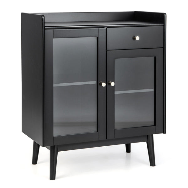 Kitchen Buffet Sideboard with 2 Tempered Glass Doors and Drawer