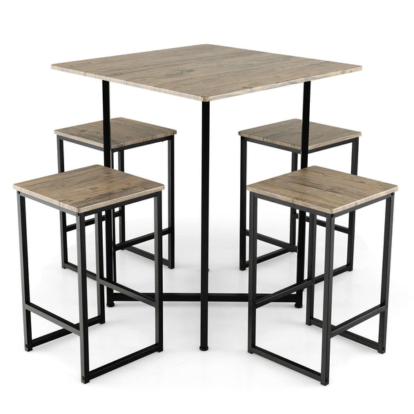 5 Piece Square Space-saving Dining Table Set with 4 Stools