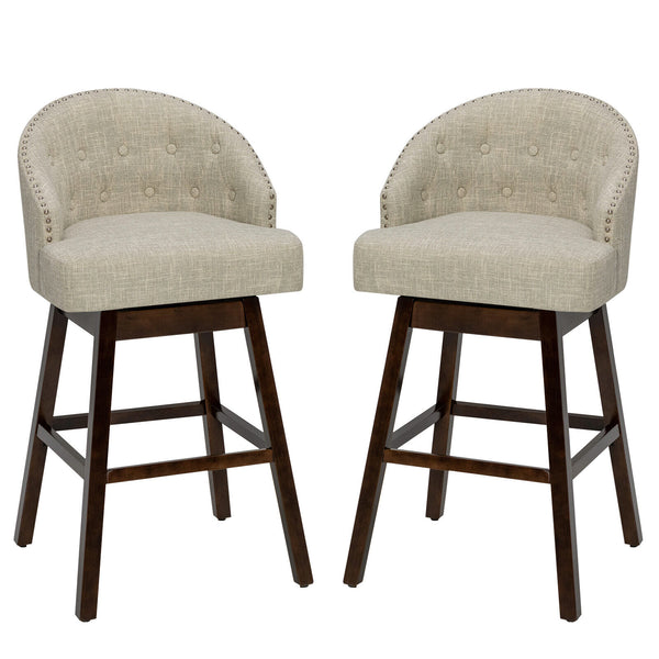 Set of 2 Swivel Bar Stools with Rubber Wood Legs and Padded Back