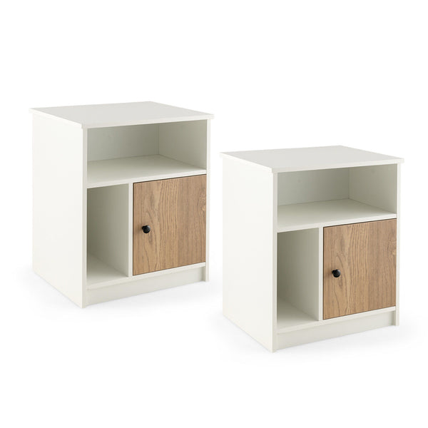 2 Pieces 25 Inch Tall Nightstands with Door and 2 Open Shelves