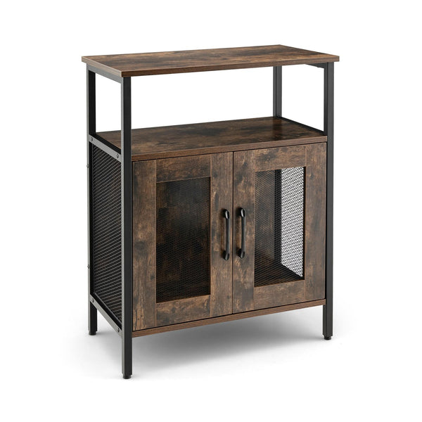 Industrial Sideboard Buffet Cabinet with Removable Wine Rack-Coffee