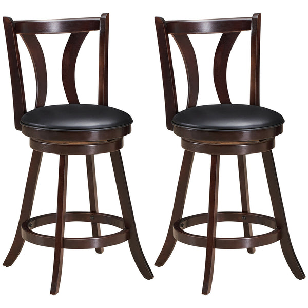 24/29.5 Inch Set of 2 Swivel Bar Stools Bar Height Chairs with Rubber Wood Legs