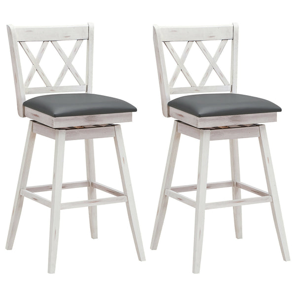 2 Pieces 29 Inches Swivel Counter Height Barstool Set with Rubber Wood Legs