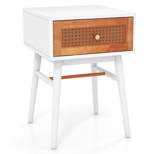 1-Drawer Modern Bedside Table with Solid Wood Legs