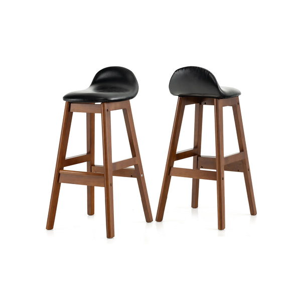 27.5 Inch Set of 2 Upholstered PU Leather Barstools with Back Cushion