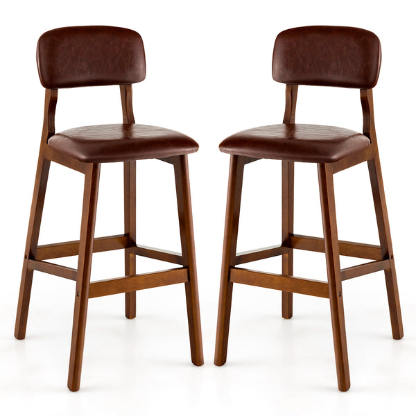 29 Inch Upholstered PU Bar Stools with Rubber Wood Legs