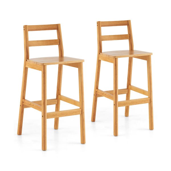 Set of 2 28 Inch Rubber Wood Armless Bar Stools with Backrest and Footrest