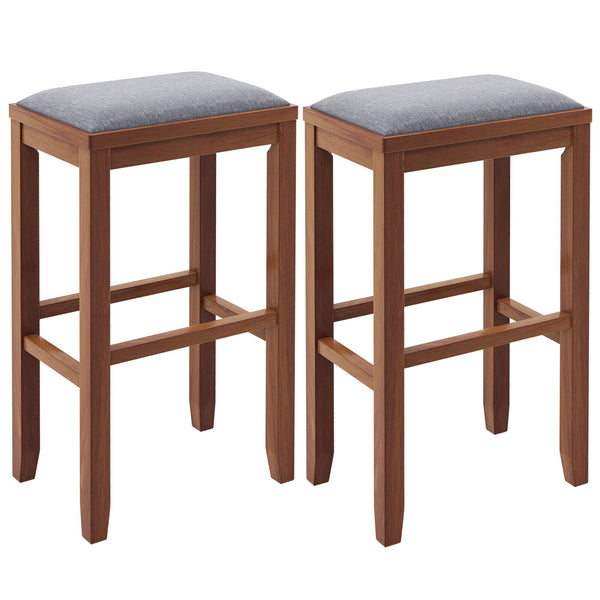 2 Pieces 31 Inch Upholstered Bar Stool Set with Solid Rubber Wood Frame and Footres