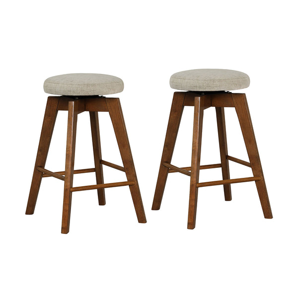 2 Pieces 26 Inch Backless Swivel Barstools with Linen Fabric Seat