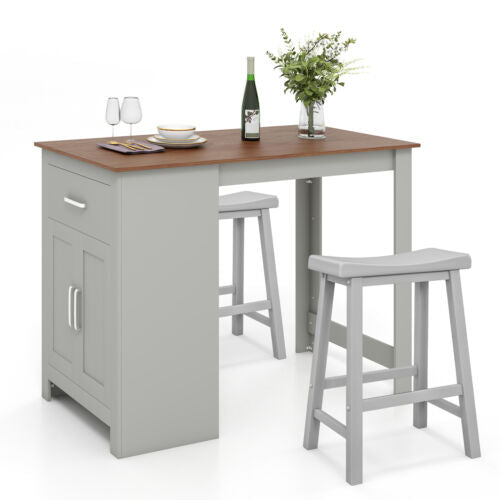 3-Piece Bar Table Set for 2 with 2 Saddle Stools for Dining Room