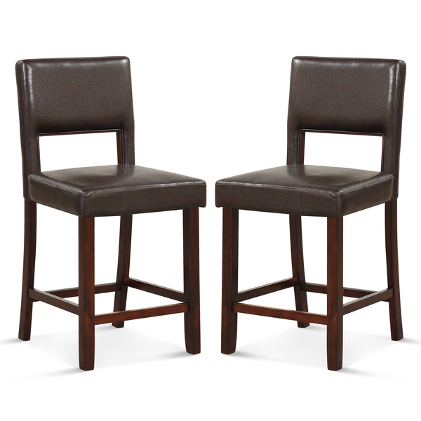 2 Piece Bar Chair Set with Hollowed Back and Rubber Wood Legs