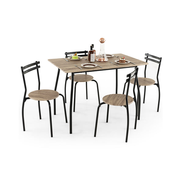 5 Pieces Dining Table Set with Wood and Metal Frame