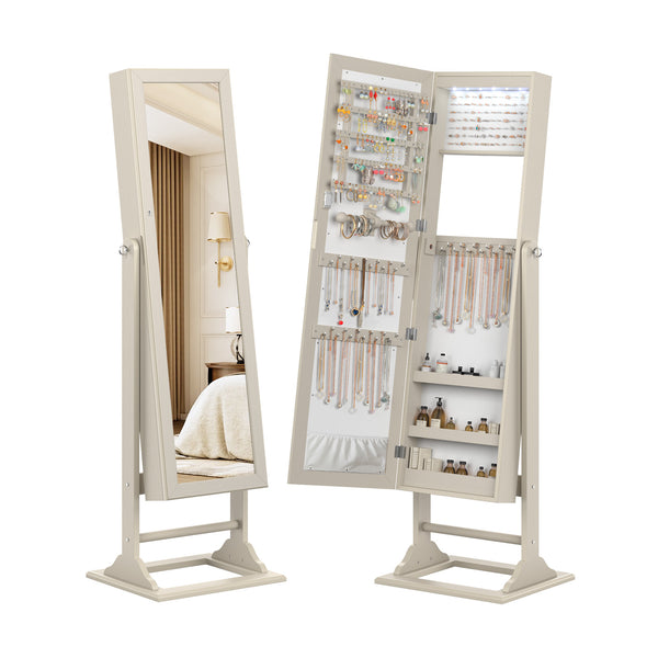 Freestanding Lockable Jewelry Armoire with Full-Length Mirror and 6 LED Lights