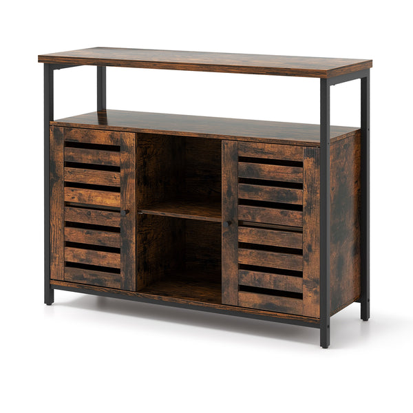 Buffet Cabinet Industrial Sideboard Storage Cabinet with Slatted Door and 3 Adjustable Shelves