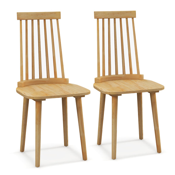 Windsor Dining Chairs Set of 2 with High Spindle Back and Natural Rubber Wood Legs for Dining Room Living Room