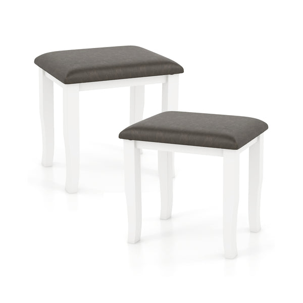 Faux Leather Vanity Stool Chair Set of 2 for Makeup Room and Living Room