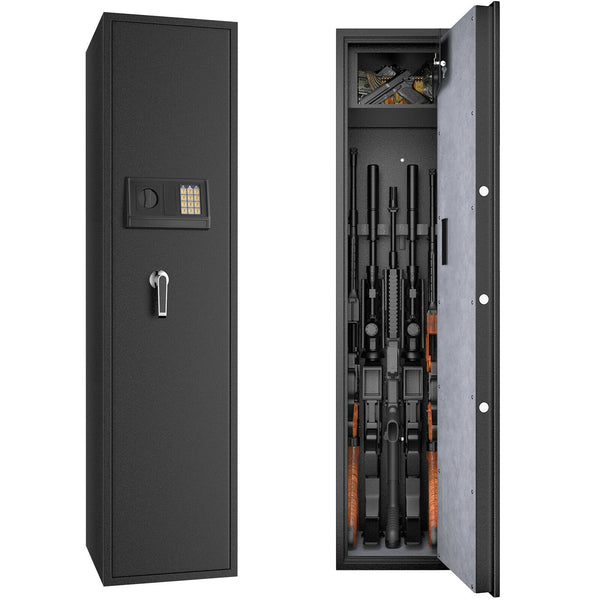 Large Rifle Safe Quick Access 5-Gun Storage Cabinet with Pistol Lock Box