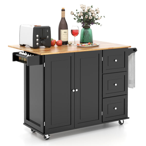 Drop-Leaf Kitchen Island Trolley Cart Wood Storage Cabinet