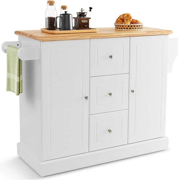 2-Door Large Mobile Kitchen Island Cart with Hidden Wheelsand 3 Drawers