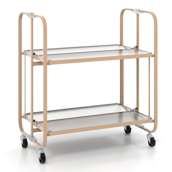 2-Tier Mobile Serving Cart with Tempered Glass Shelf