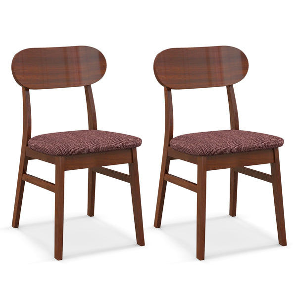 Mid-Century Wooden Dining Chair Set of 2 Upholstered Fabric Kitchen Chairs