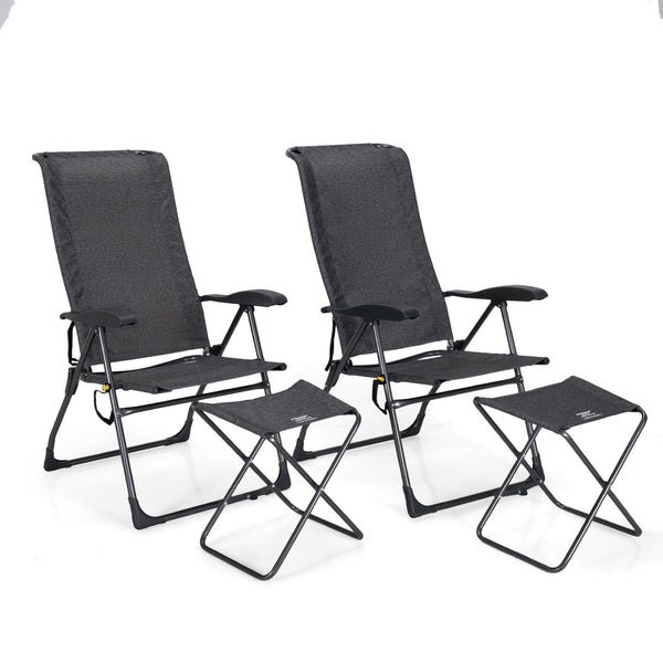 4 Pieches Patio Adjustable Back Folding Dining Chair Ottoman Set