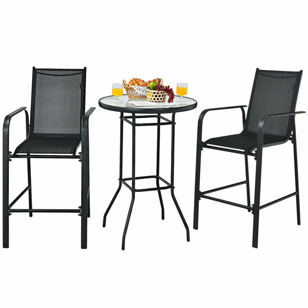 3 Pieces Outdoor Patio Bar Table Stool Set