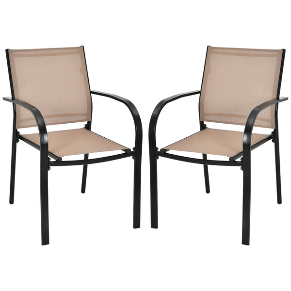 Set of 2 Patio Stackable Dining Chairs with Armrests Garden Deck