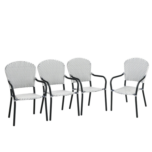 Set of 4 Patio Rattan Stackable Dining Chair with  Armrest for Garden