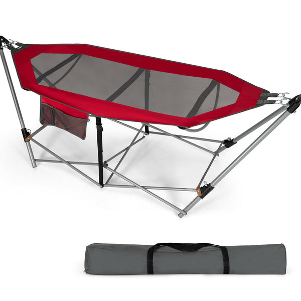 Folding Hammock Indoor Outdoor Hammock with Side Pocket and Iron Stand