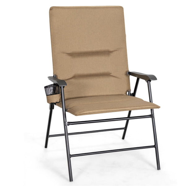 Patio Folding Padded Chair with High Backrest and Cup Holder