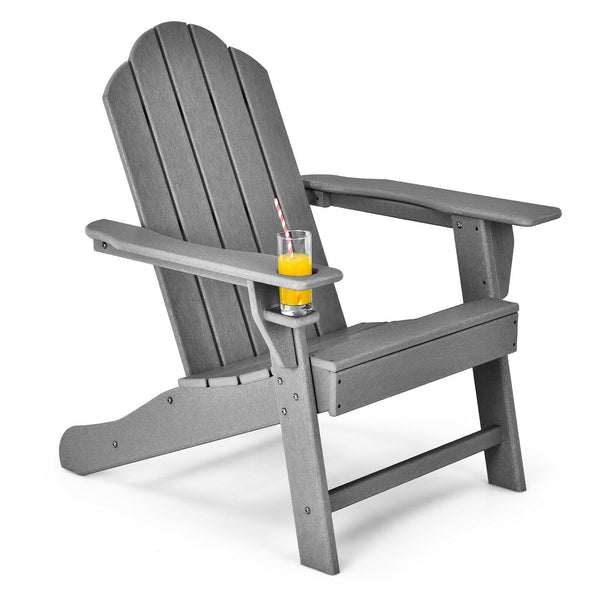 Outdoor Adirondack Chair with Built-in Cup Holder for Backyard Porch