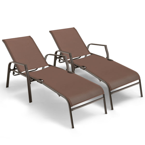 2 Pieces Patio Folding Chaise Lounge Chair Set with Adjustable Back