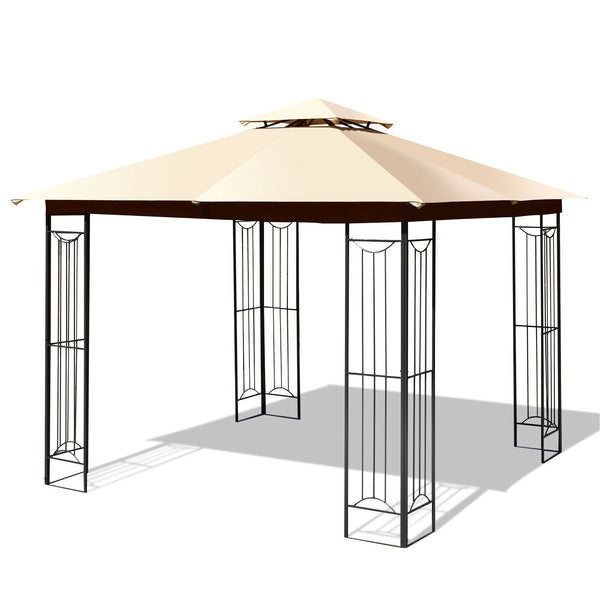 10 x 10 Feet L-Shaped Patio Canopy Gazebo Outdoor 2-Tier Steel Tent