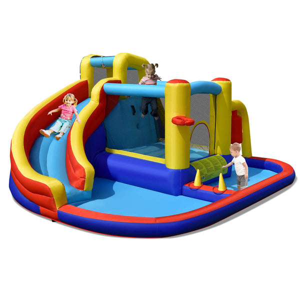 7-in-1 Inflatable Water Slide Bounce Castle with Splash Pool and Climbing Wall without Blowerwer