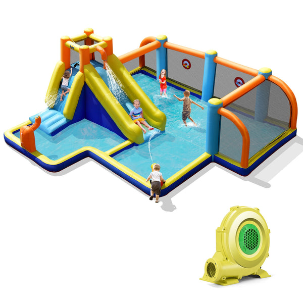 Giant Soccer-Themed Inflatable Water Slide with 735W Blower