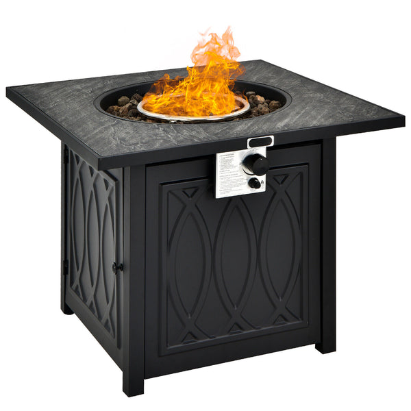 32 Inch Propane Fire Pit Table Square Tabletop with Lava Rocks Cover 50000 BTU