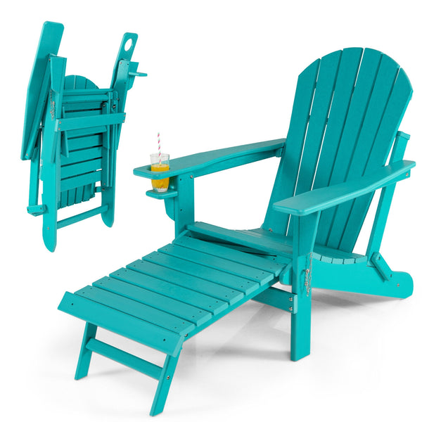 Patio All-Weather Folding Adirondack Chair with Pull-Out Ottoman