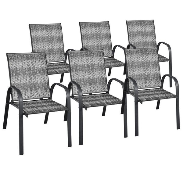 Set of 6 Outdoor PE Wicker Stackable Chairs with Sturdy Steel Frame