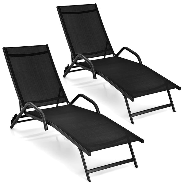 2 Pieces Outdoor Chaise Lounge with 5-Position Adjustable Backrest