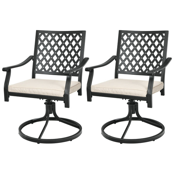 2 Pieces Patio 360 Degree Swivel Dining Chairs with Rocker and Cushioned Armrest