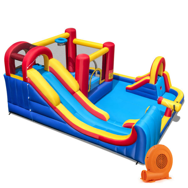 7 in 1 Outdoor Inflatable Bounce House with Water Slides and Splash Pools with 750W Blower