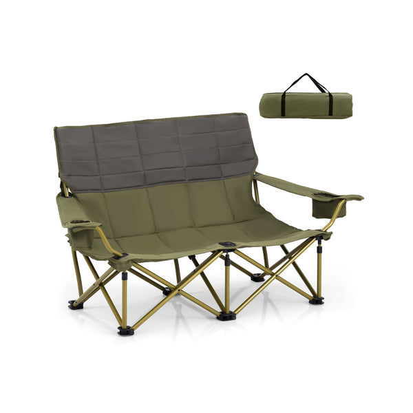 Oversized Camping Chair Folding Loveseat Camping Couch with Cup Holders & Thick Padding