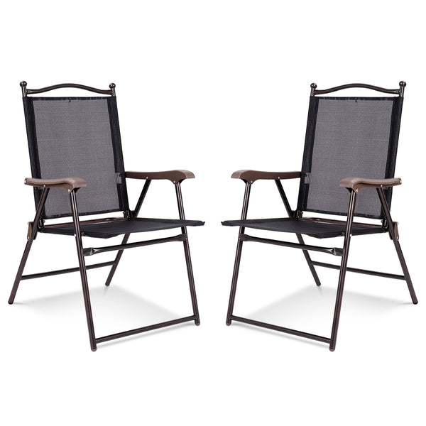 Set of 2 Patio Folding Sling Back Camping Deck Chairs