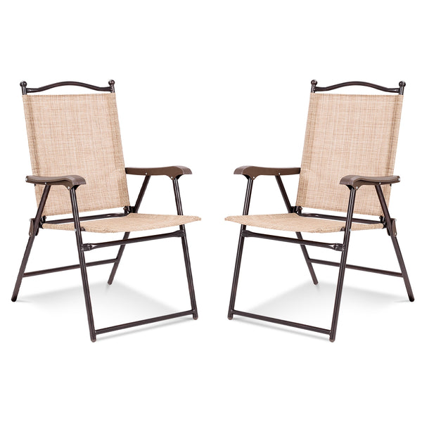 Set of 2 Patio Folding Sling Back Camping Deck Chairs