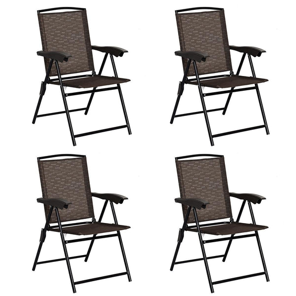 4 Pieces Folding Sling Chairs with Steel Armrests and Adjustable Back