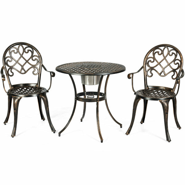 3 pcs Outdoor Set Patio Bistro with Attached Removable Ice Bucket
