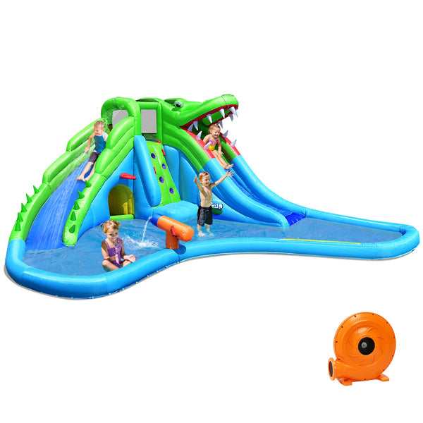 Inflatable Crocodile Water Slide Climbing Wall Bounce House with 780W Blower